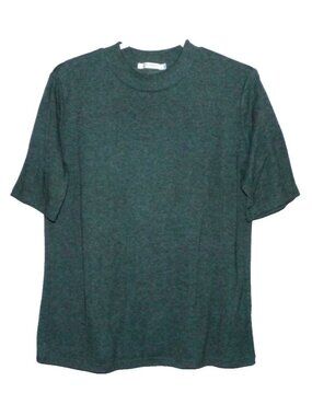 Liyohon Women's green cotton blend mock turtleneck short sleeve T Shirt size XL